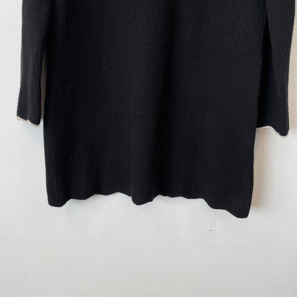 Few Moda Size M Long Sleeve Scalloped Mini Sweater Dress Mock Neck Black LBD - Picture 6 of 7